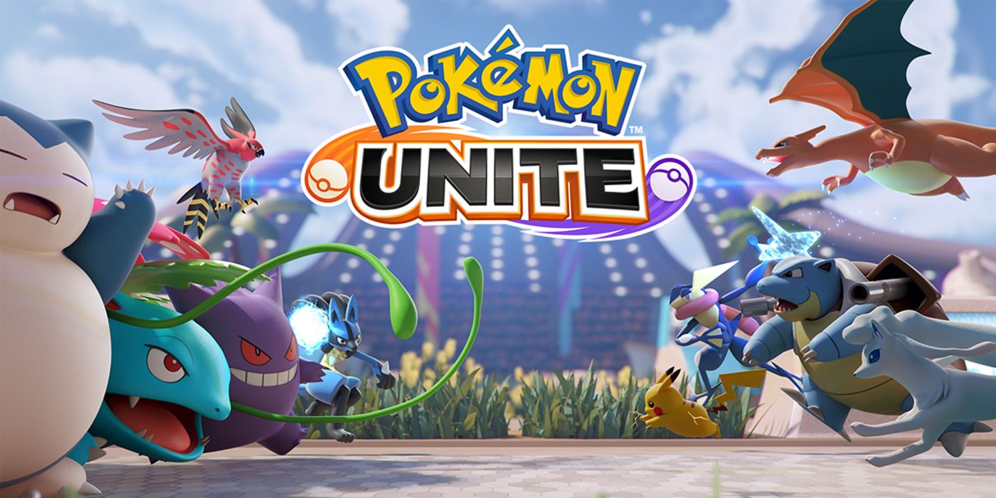 pokemon-unite-logo-teams-attacking-snorlax-lucario-gengar-venusaur-talonflame-pikachu-blastoise-ninetails-greninja-charizard