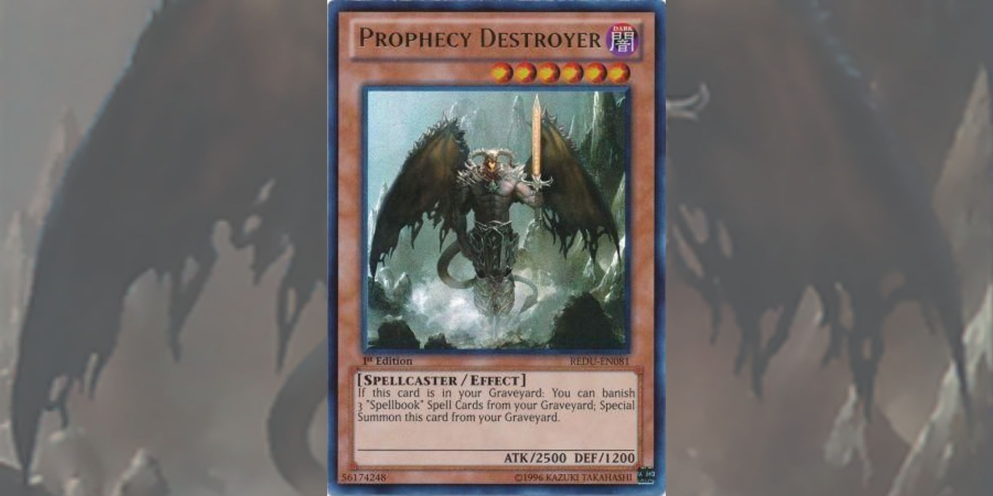 Yu-Gi-Oh! Card Prophecy Destroyer against background made from card art.