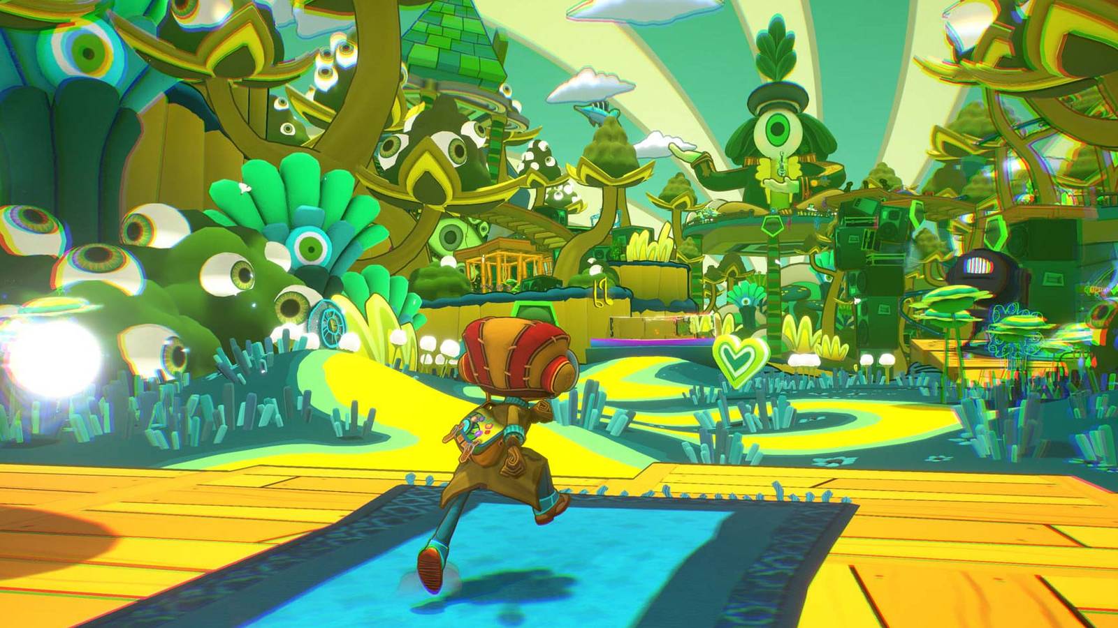 Raz running towards colourful level