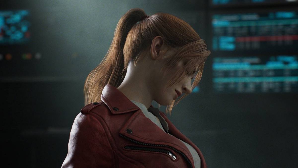 Screenshot from the Resident Evil 2 remake showing Claire Refield in her signature red jacket.
