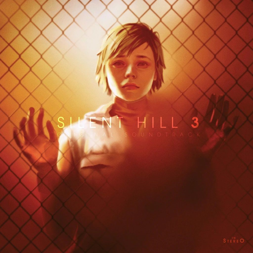 Artwork from the Silent Hill 3 soundtrack showing Heather against a chainlink fence.