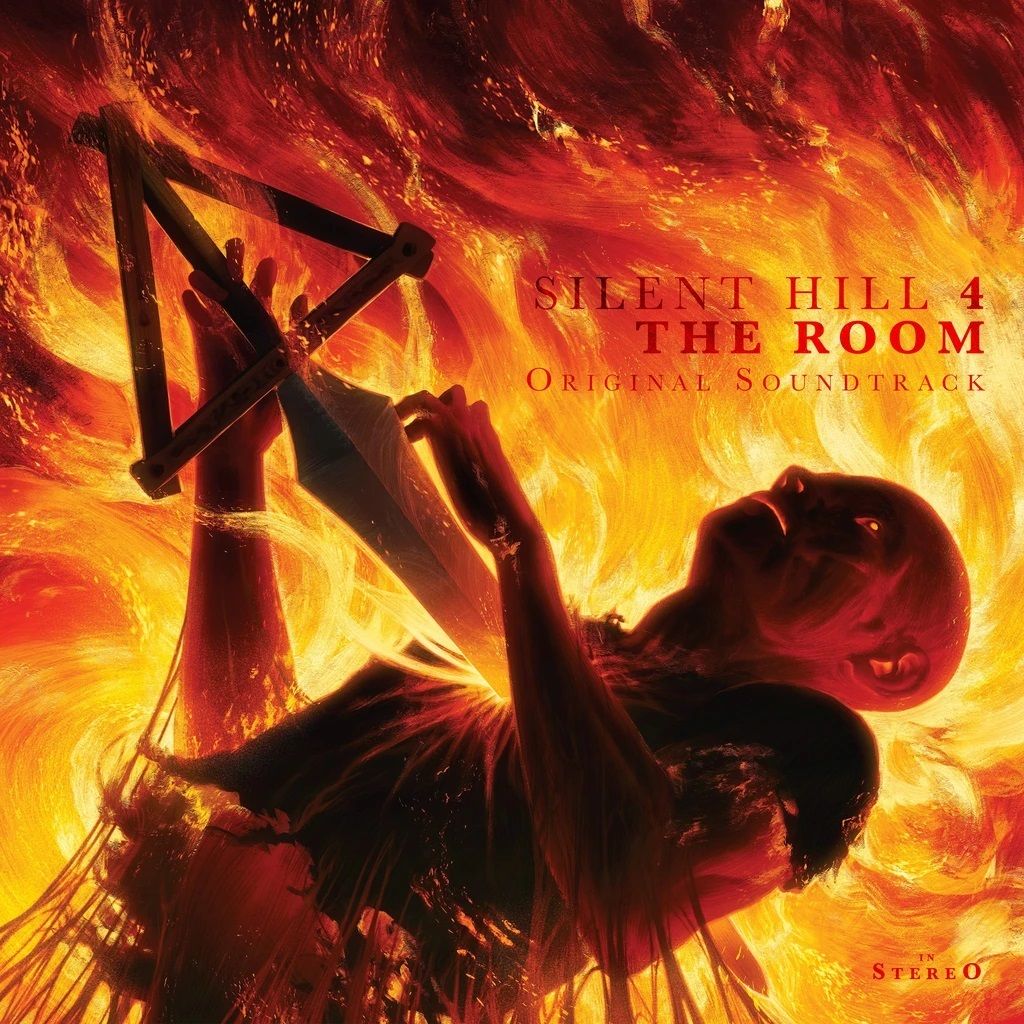 Artwork from the Silent Hill 4: The Room soundtrack showing a man burning.