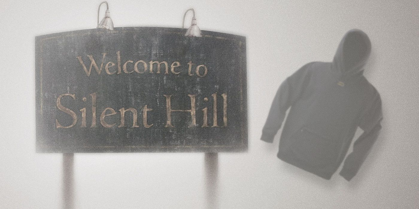 The Silent Hill welcome sign with a faded hoodie next to it.