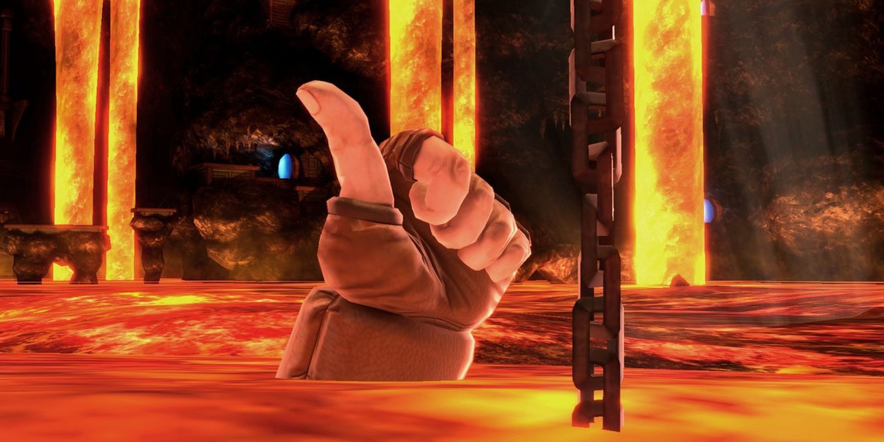 Ken's hand reaching out of lava giving a thumbs up.