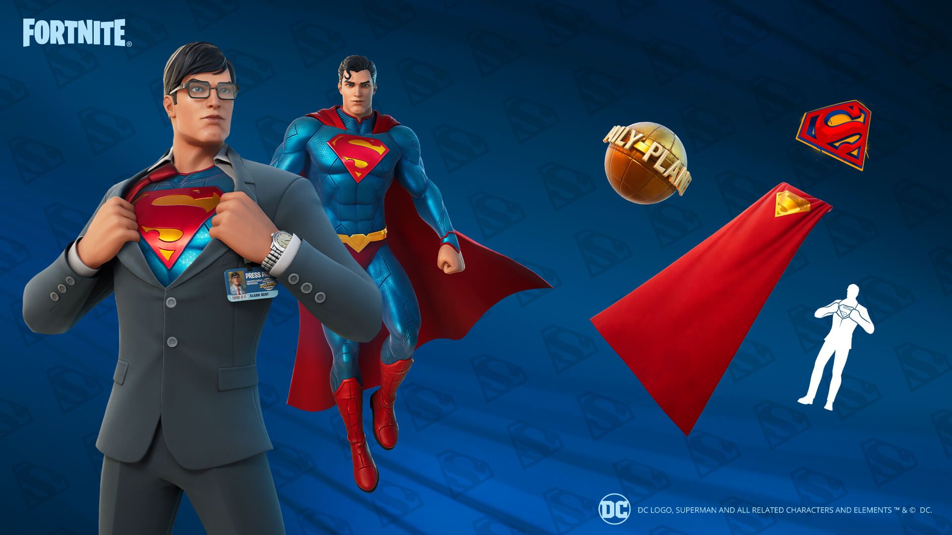 official image of the superman skin in fortnite