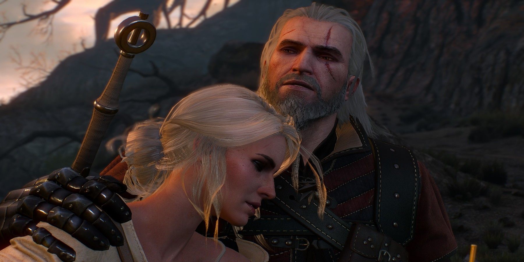 Geralt holds Ciri in The Witcher 3