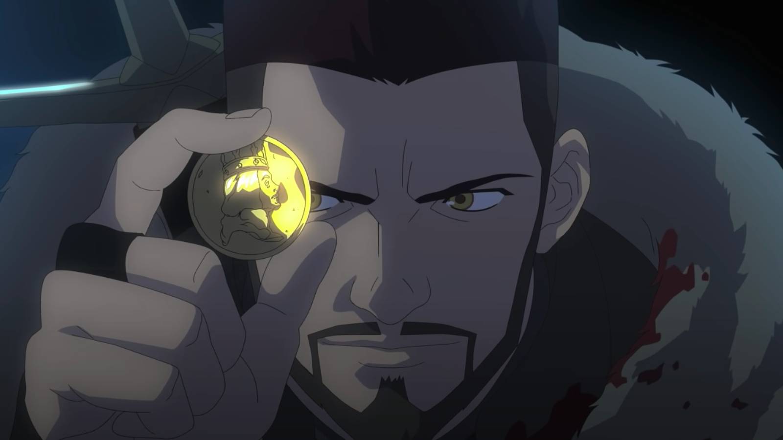 Vesemir with a coin in The Witcher: Nightmare of the Wolf