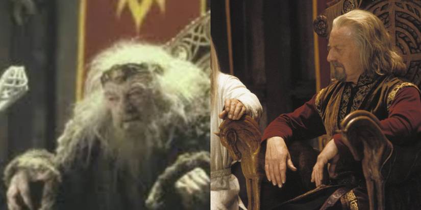 Theoden under Saruman's spell, after it's broken in Lord of the Rings 