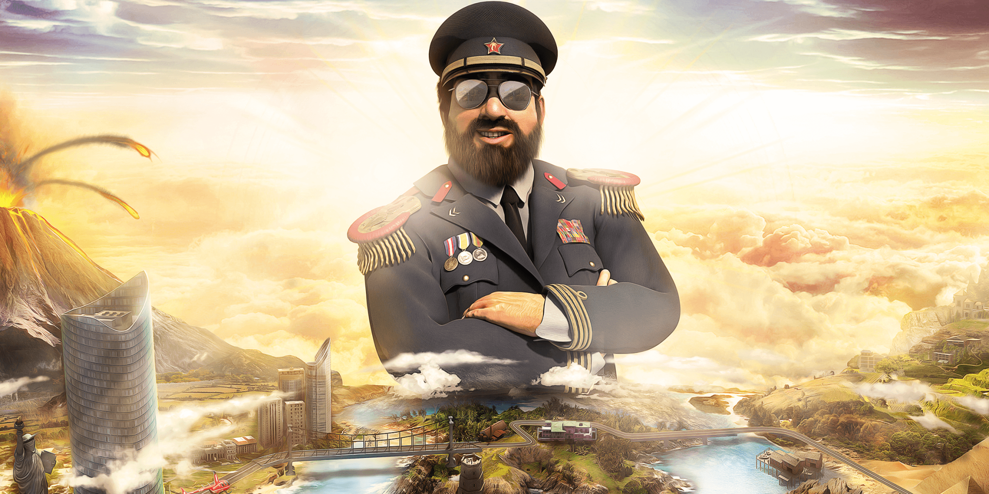 Tropico 6 Protagonist El Presidente Shown In Front Of Tropico Island