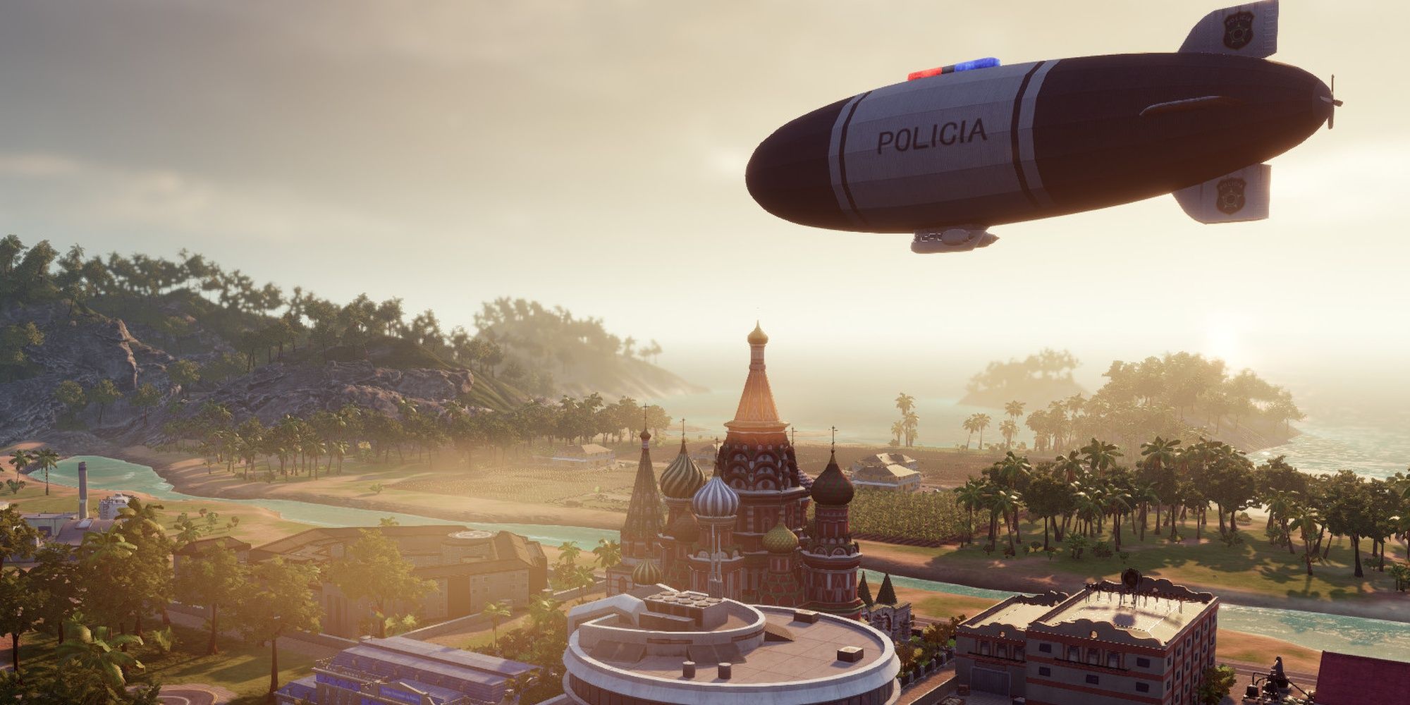 Police Blimp In Tropico 6 Shows An Increase In Security Measures When War Is Around The Corner