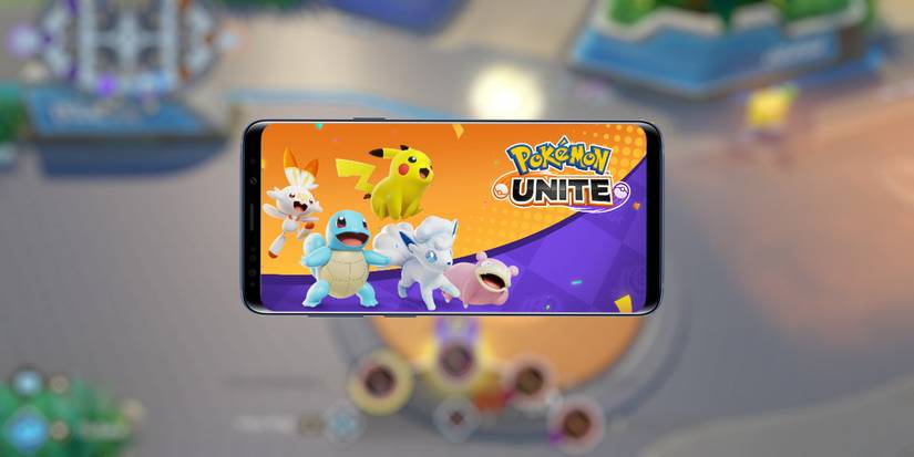 pokemon unite on cellphone battle background