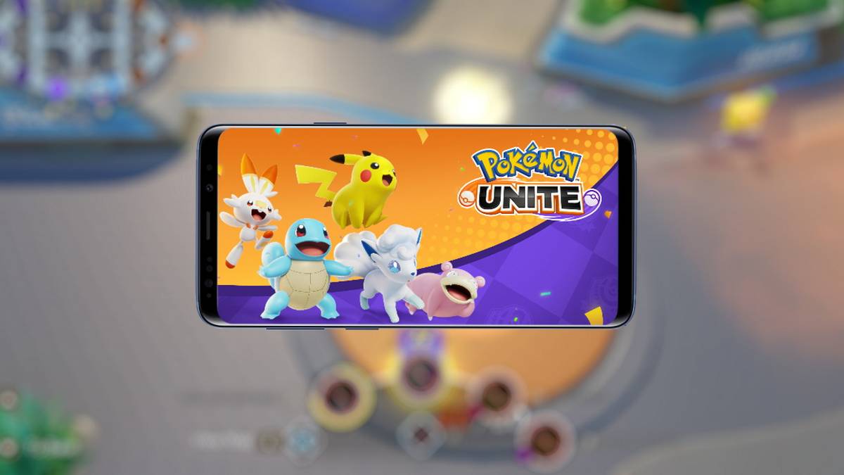pokemon unite on cellphone battle background