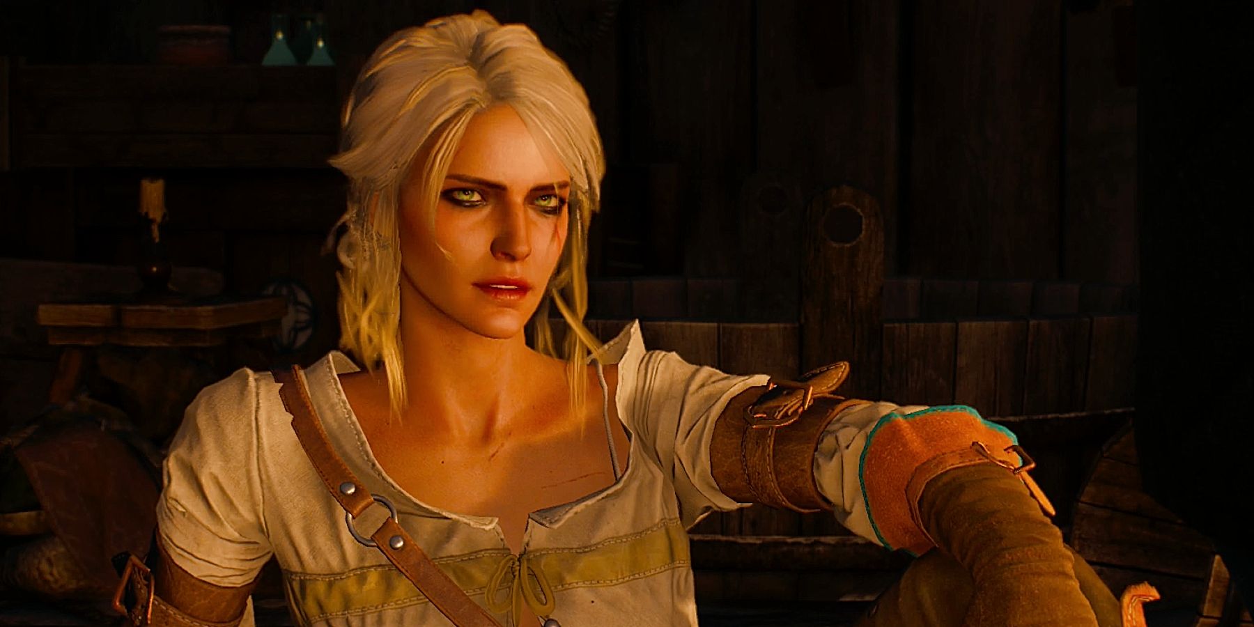 ciri sitting by the fire in the witcher 3