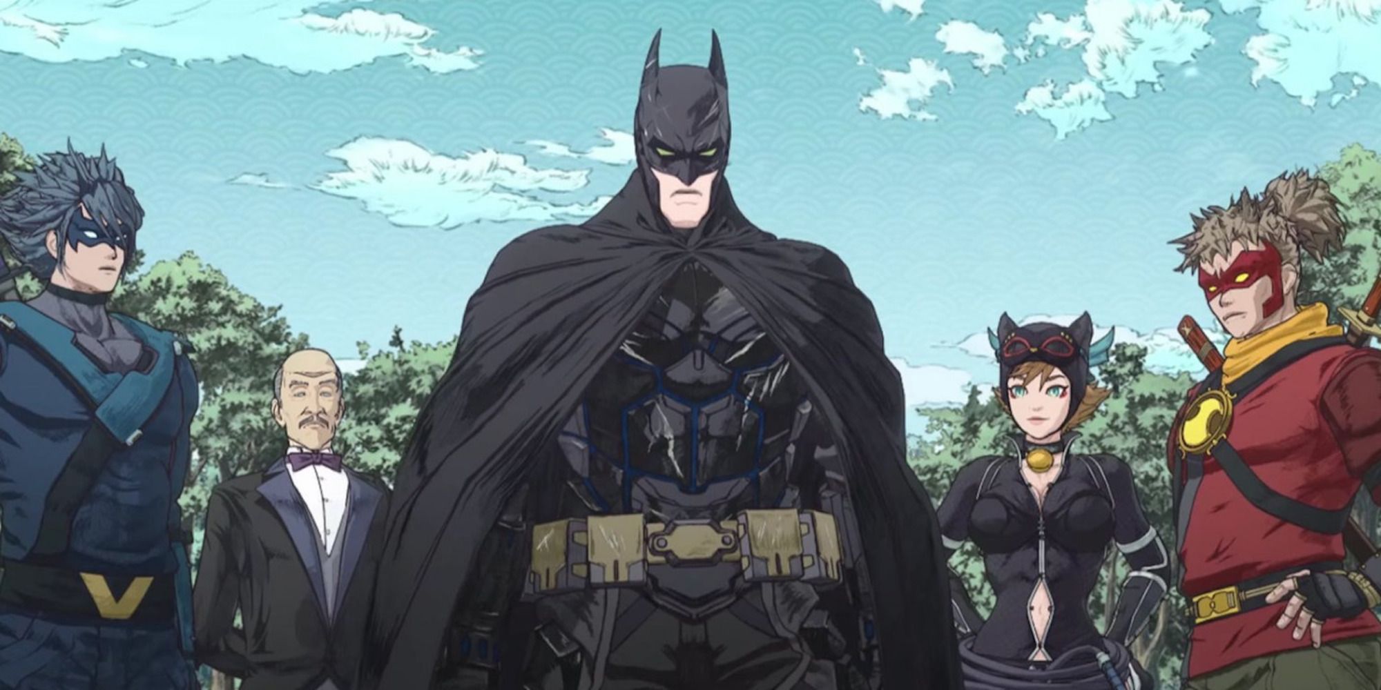 Multiple characters in a scene from Batman Ninja