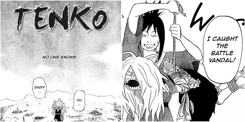 Panels from the Tenko manga featuring various characters 