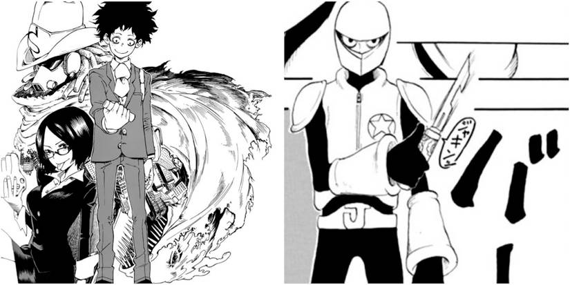 Panels from the My Hero manga featuring various characters 