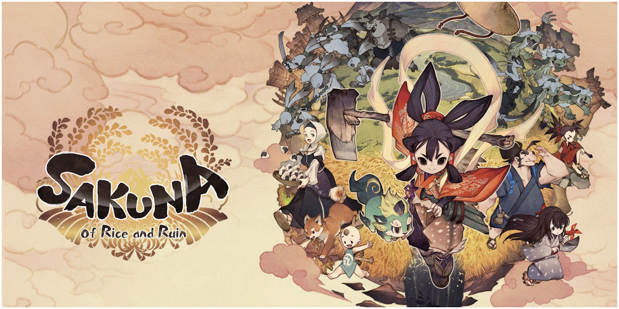 Promo art featuring characters from Sakuna: Of Rice And Ruin