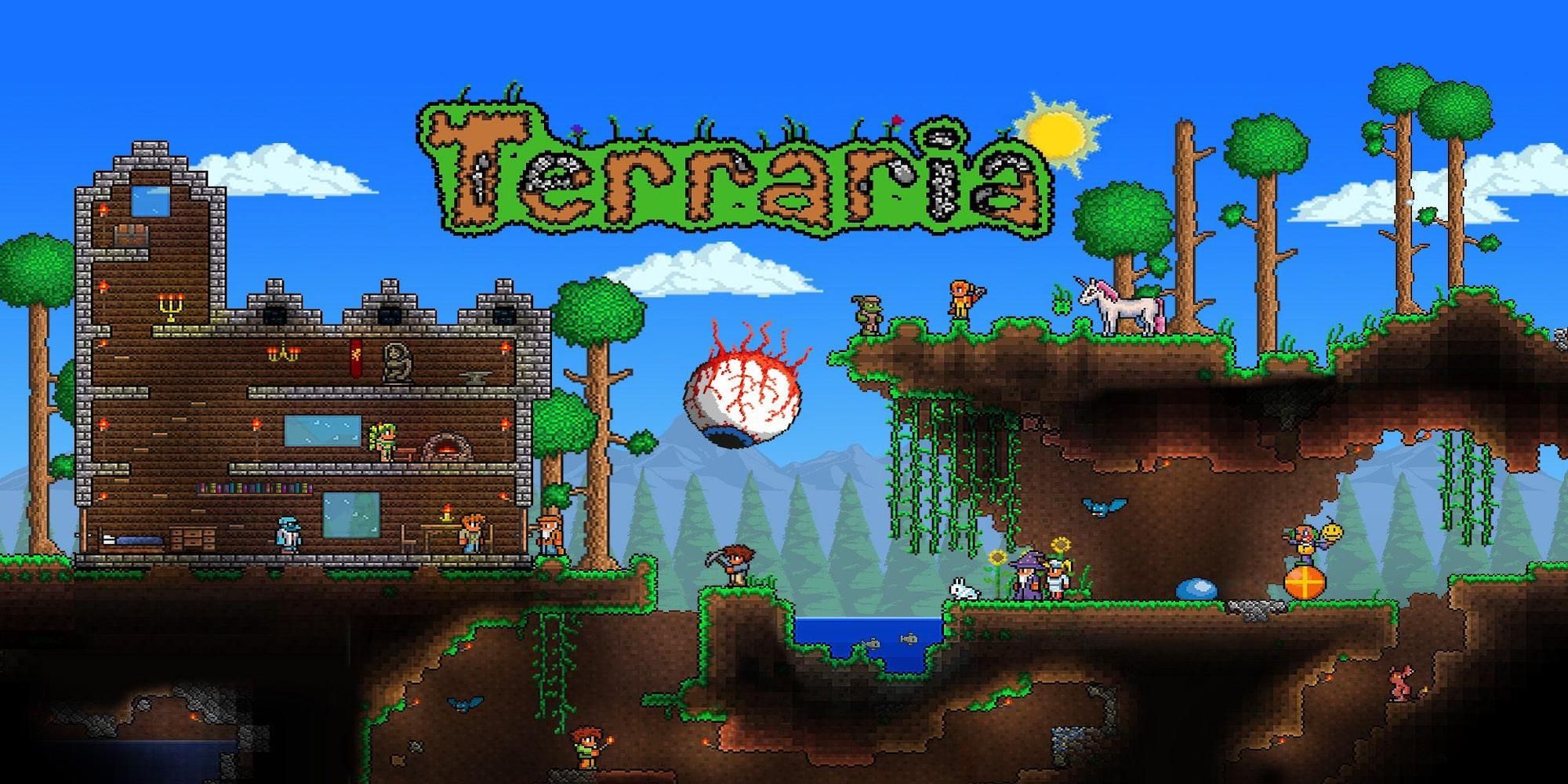 Promo art featuring the world from Terraria