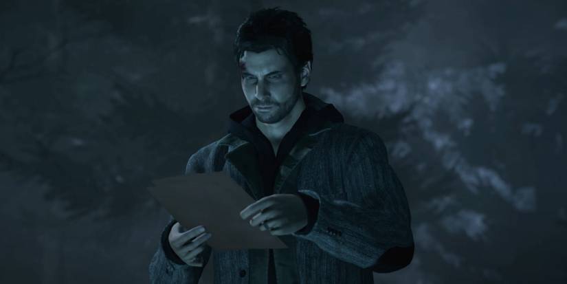 Alan wake reading a manuscript page from his novel Departure