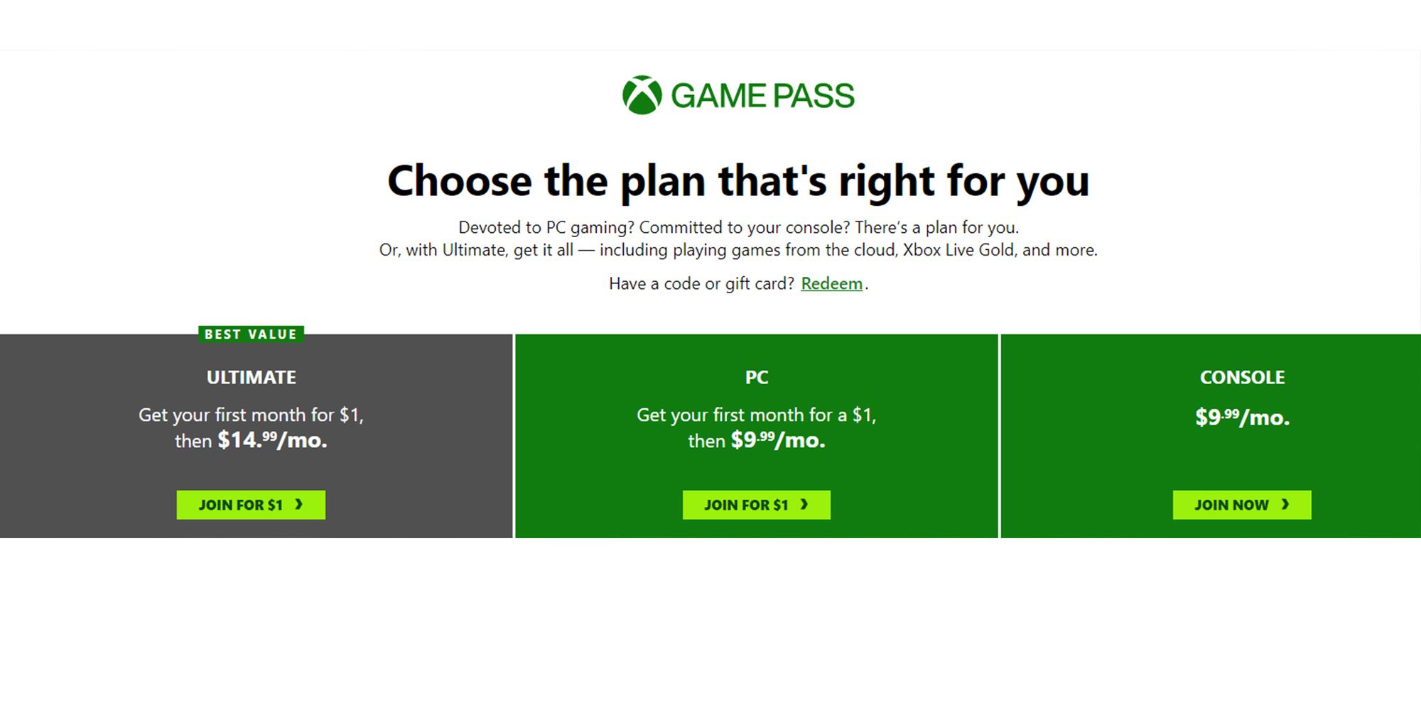 All The Xbox Game Pass Subscription Plans