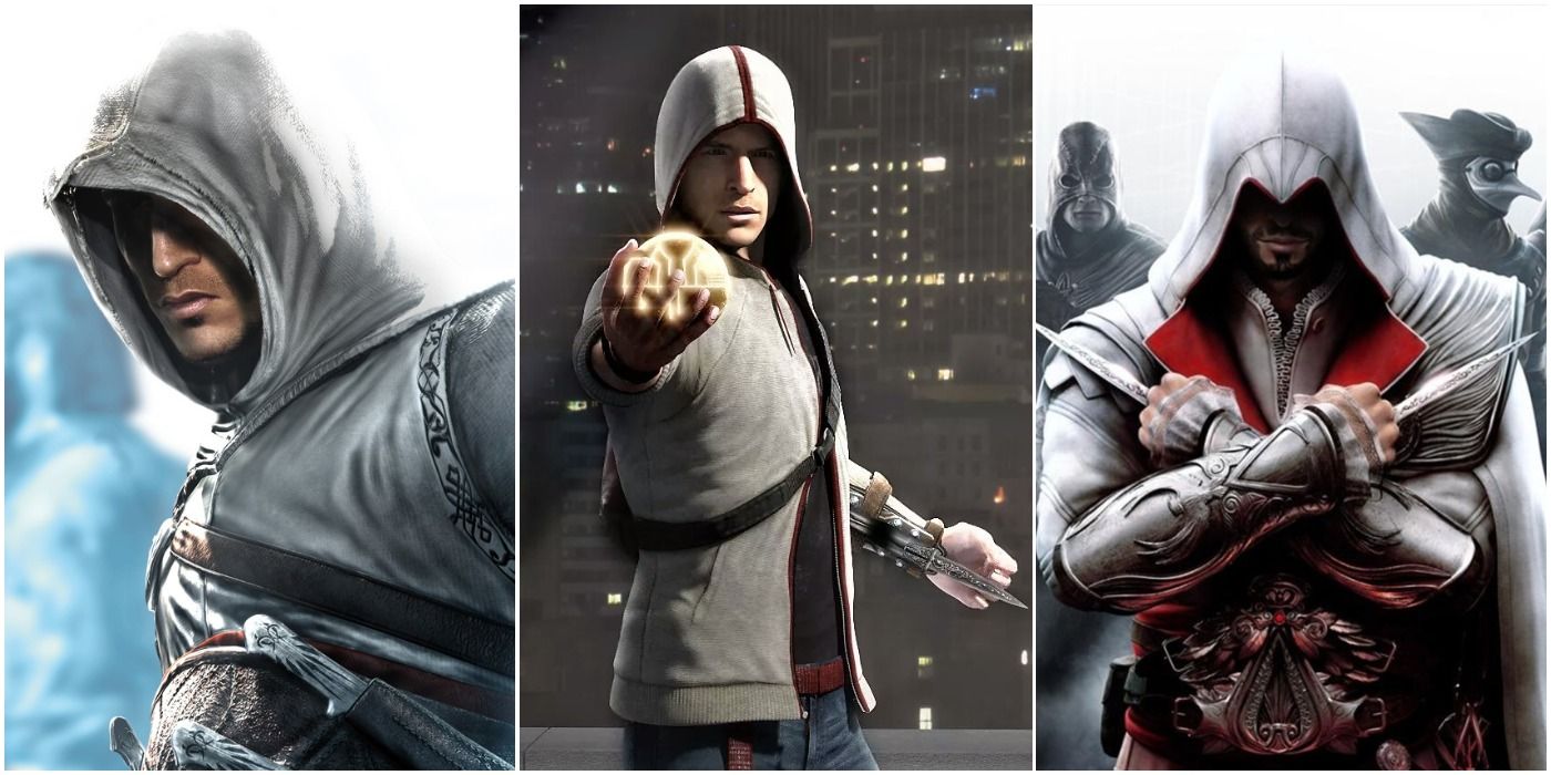 Altair, Desmond, and Ezio in Assassin's Creed