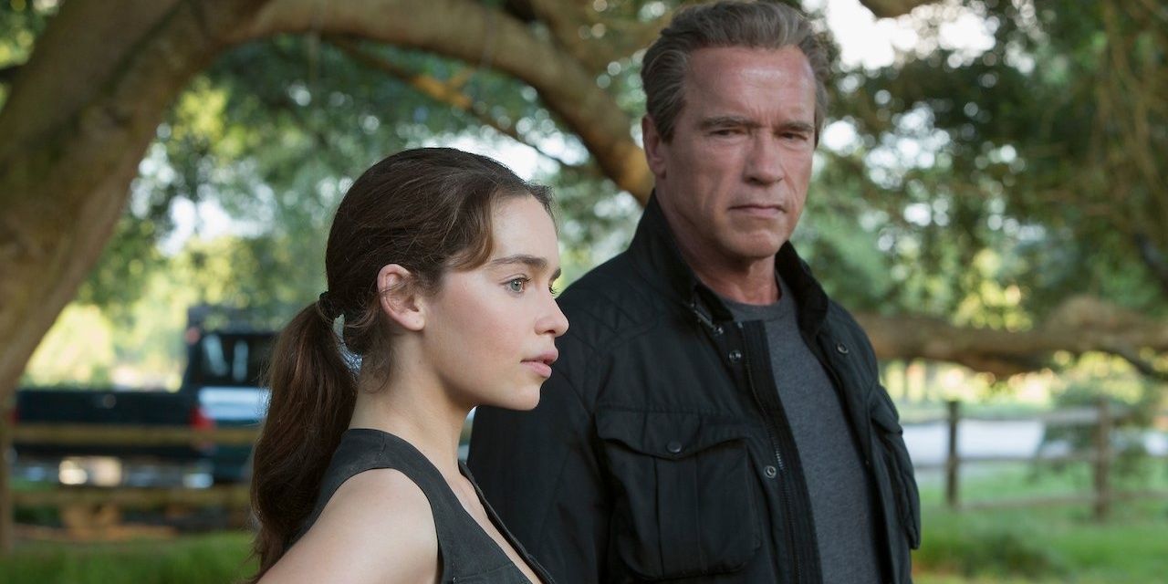 Arnold Schwarzenegger and Emilia Clarke in Terminator Genisys