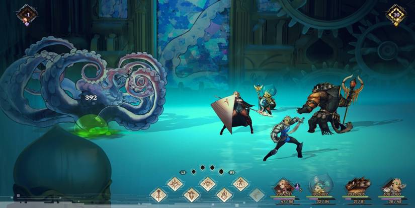 A turn-based battle in Astria Ascending