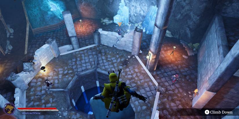 Aragami on a high perch in a cave with crystals in Aragami 2