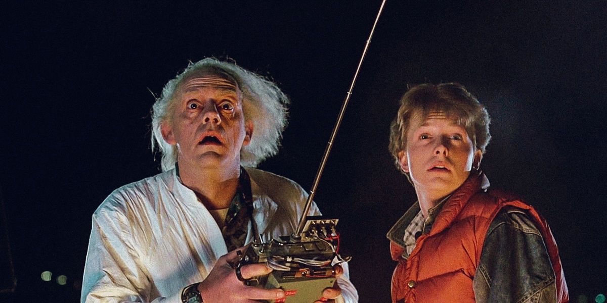 Back to the Future Doc Brown and Marty McFly look astonished