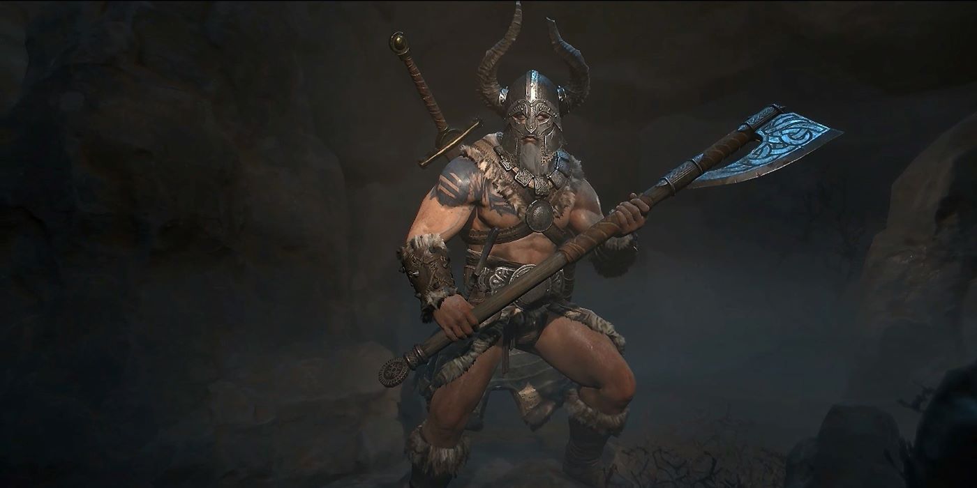Barbarian in diablo holding a giant axe