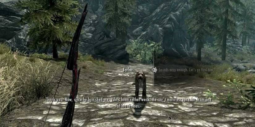 Barbas the talking daedric dog outside Falkreath