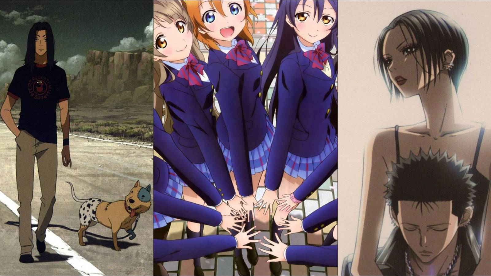 Characters from the Beck, Love Live!, and Nana anime posing