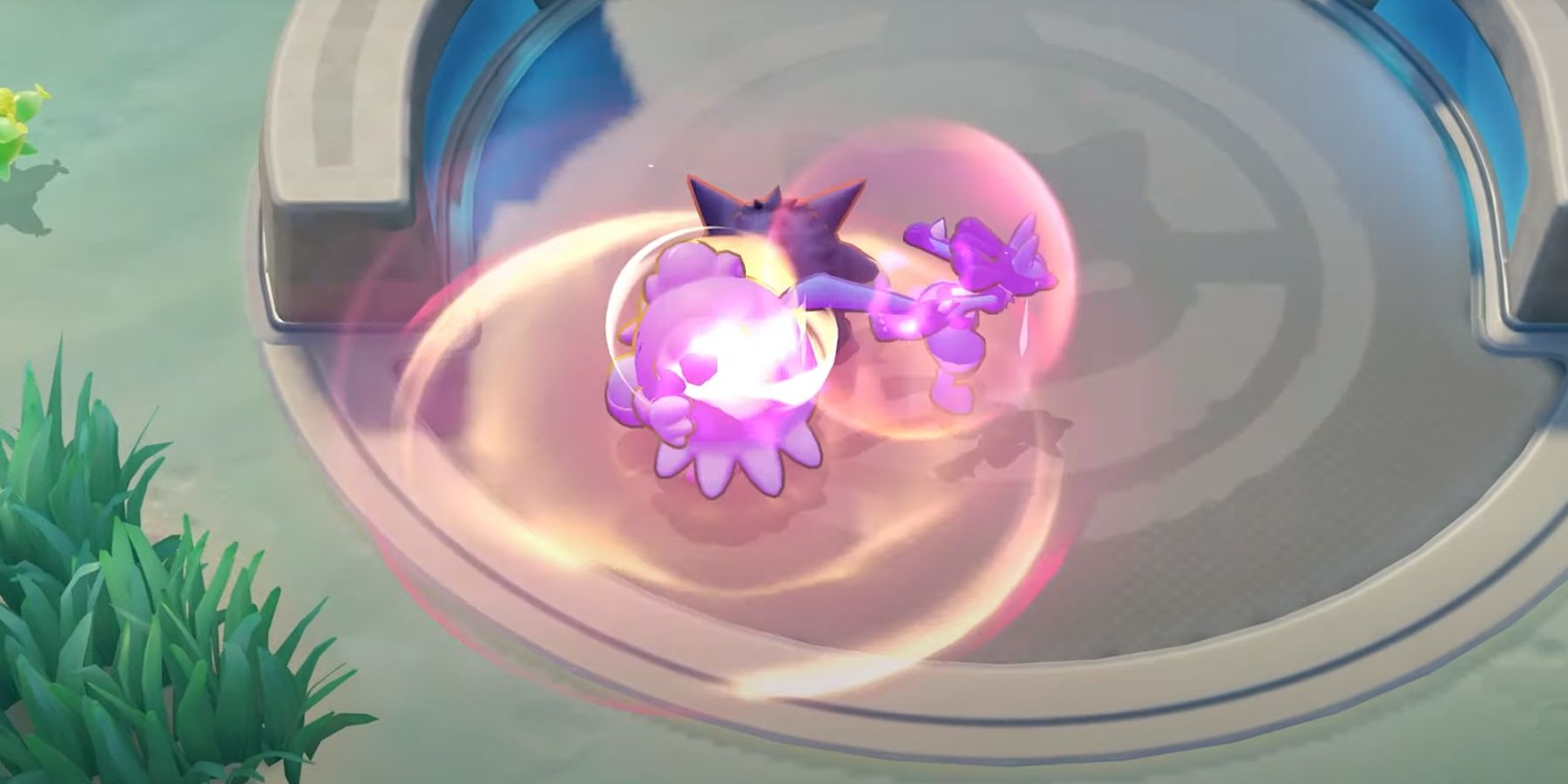 Blissey and Lucario engaging a Gengar