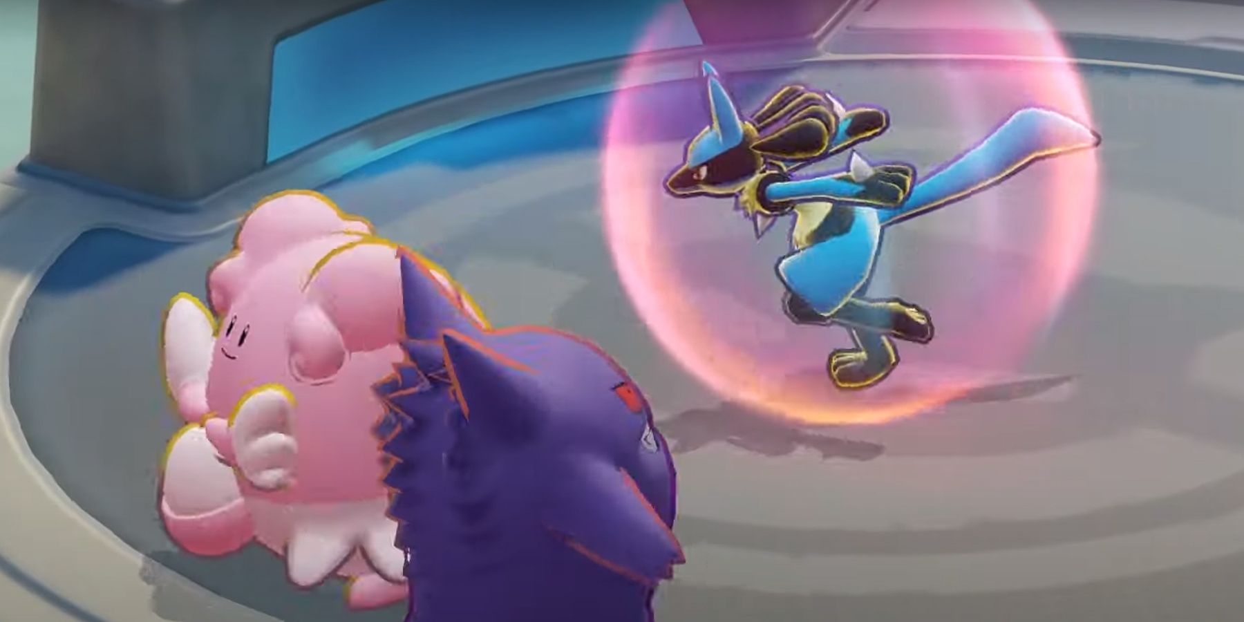 Blissey buffing a Lucario
