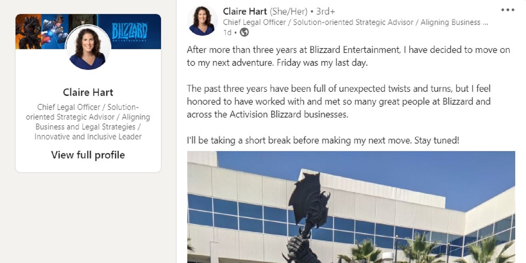 Blizzard activision chief legal officer departure feature