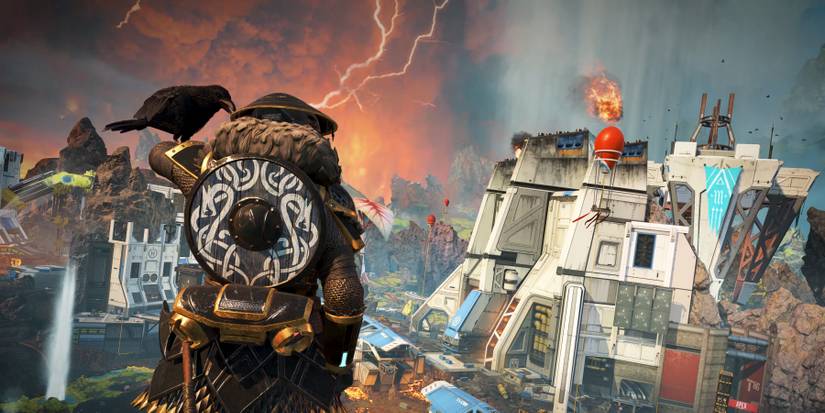 Bloodhound looking from above one of the buildings in Worlds Edge