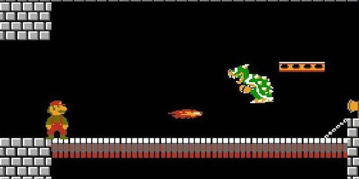 Bowser at the end of Super Mario Bros