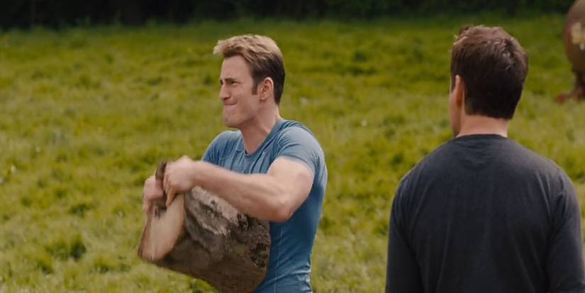Captain-America-angrily-splitting-a-log-of-wood-1