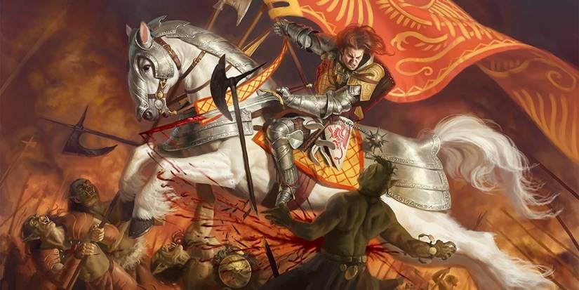 Cavalier Pathfinder mounted with a red banner