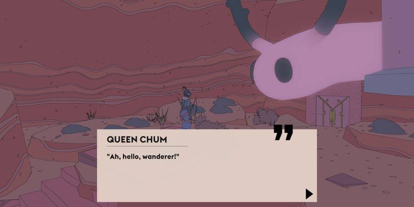 Sable speaking with antlered worm, who says "Ah, hell, wanderer!"