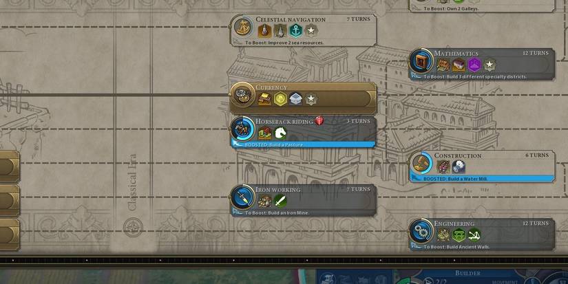Civilization 6 screenshot of the tech tree centered on the Currency technology