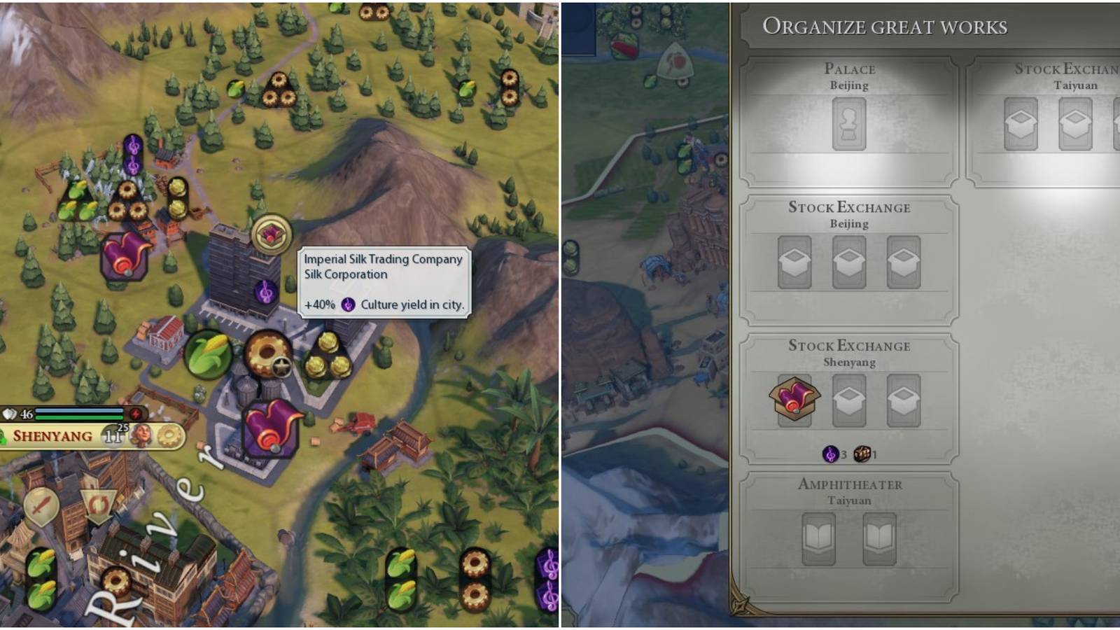Left: Civ 6 map; right: Civ 6 menu
