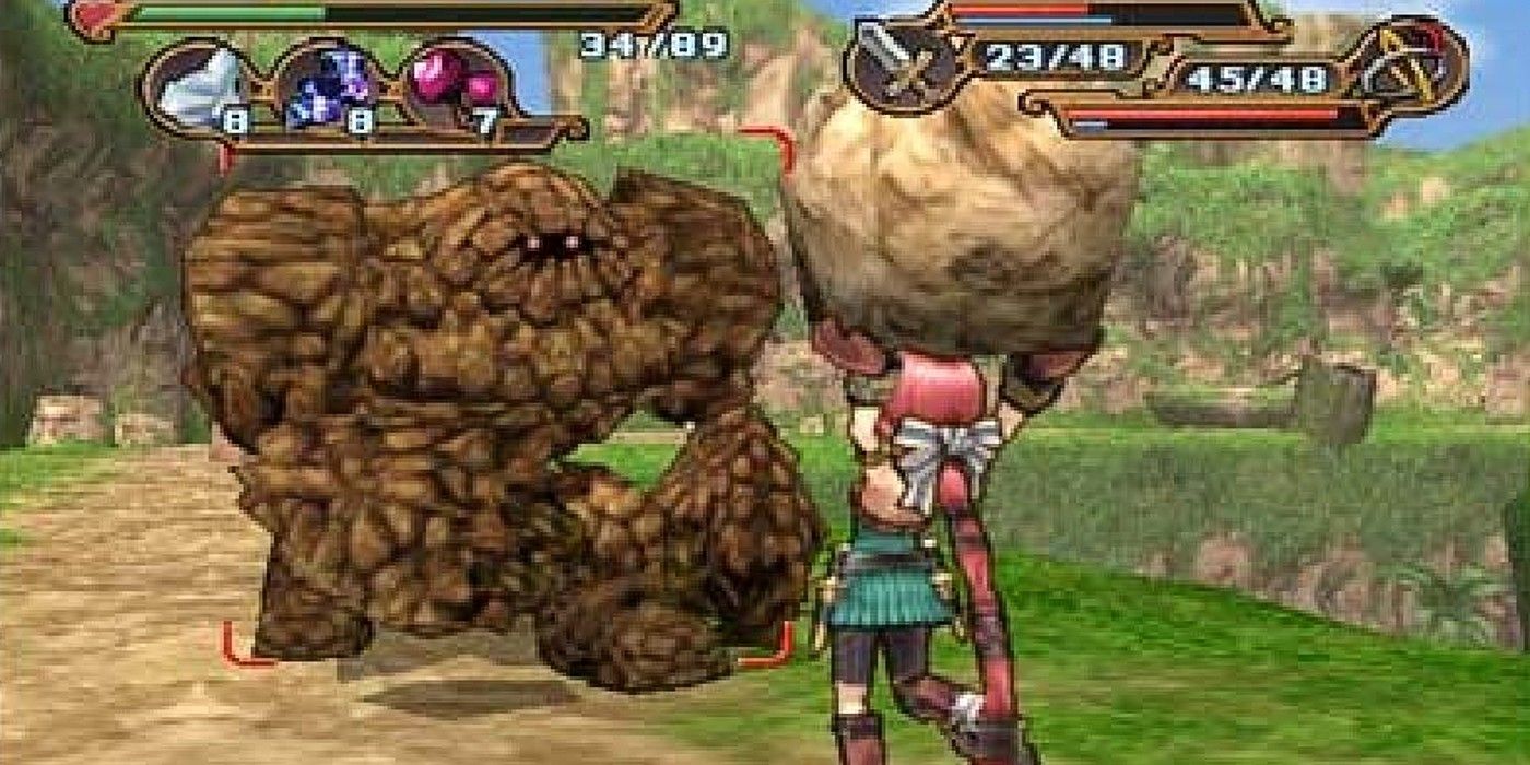 Герой бросает камень во врага-големна в Dark Cloud PS2