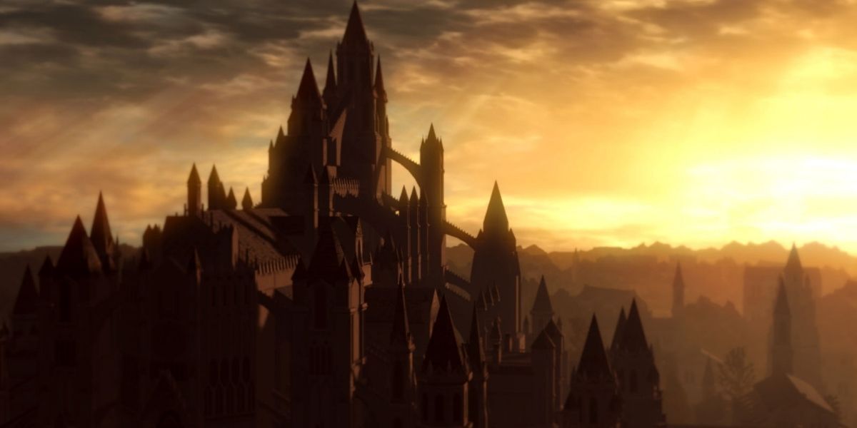 Dark Souls Anor Londo overview in the sunset