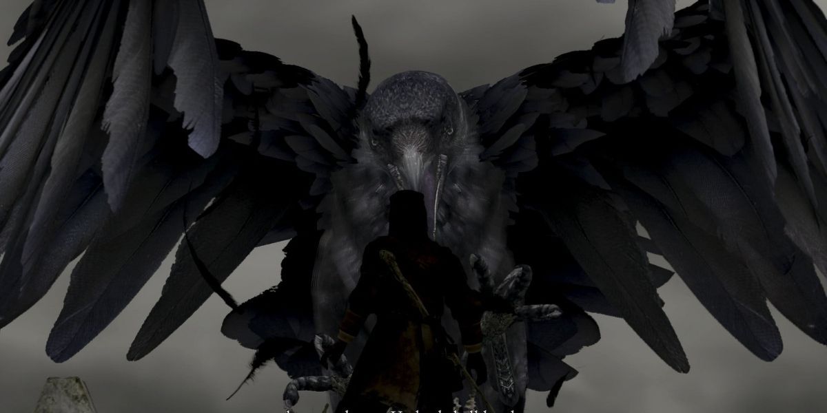 Dark Souls crow overshadowing player character
