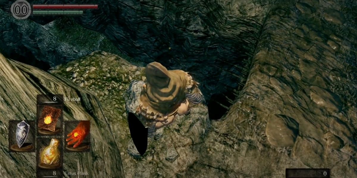 Dark Souls player about to jump off cliff