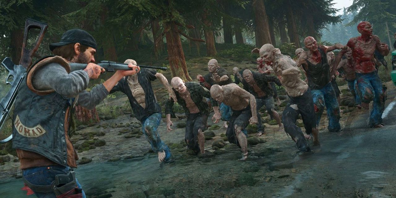 Deacon shooting at a Days Gone Horde