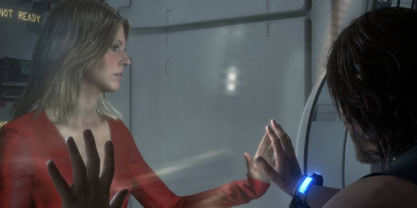 Death Stranding  - Amelie And Sam Touching Hands Metophorically On Seperate Sides Of A Pane Of Glass