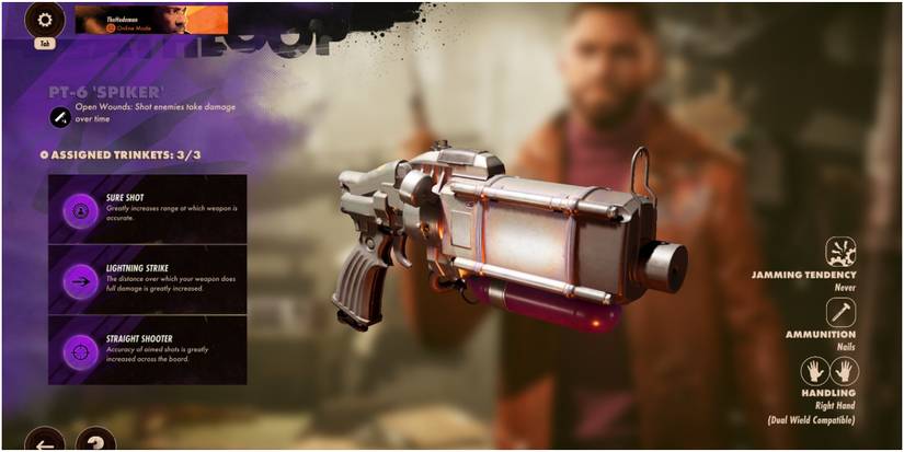 Deathloop Adjusting The Trinkets On The PT-6 Spiker