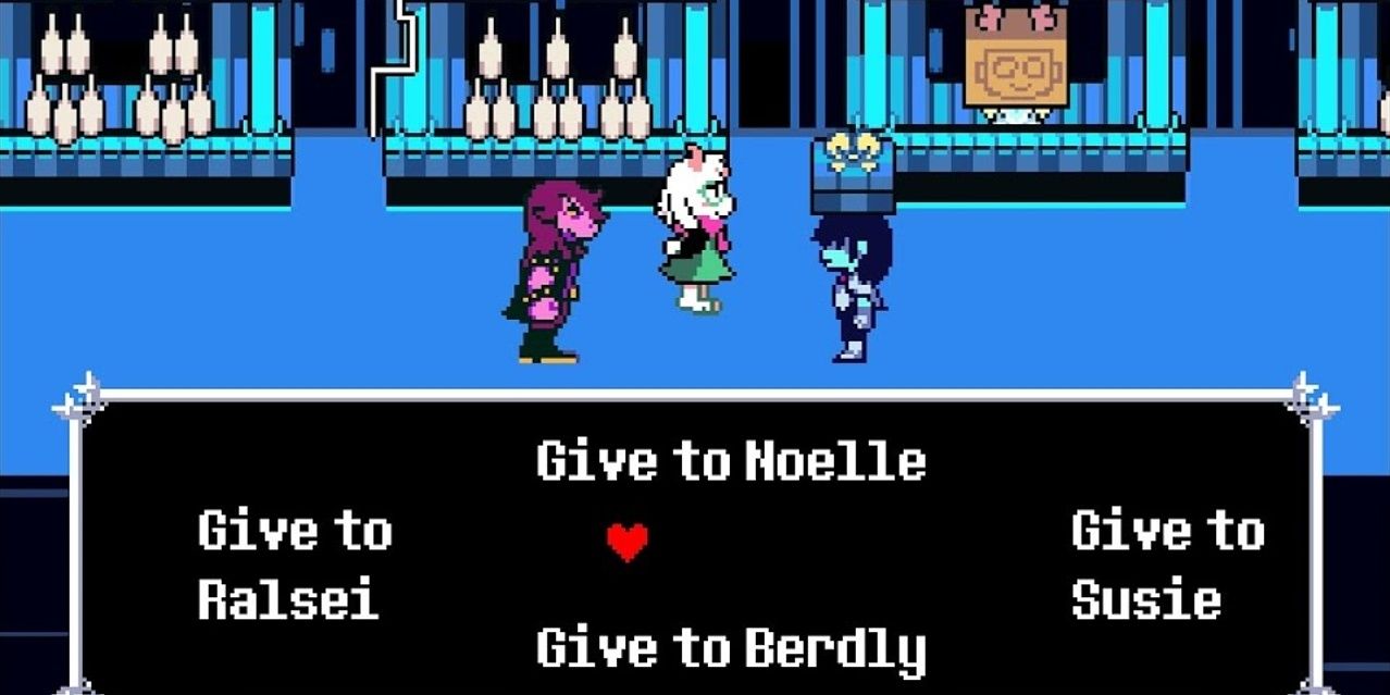 Kris chooses who to give a gift to in Deltarune Chapter 2